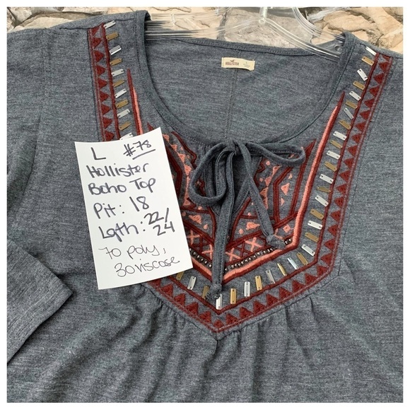 #78 Junior’s Hollister A&F Boho Embellished Sequins Embroidered Top Shirt Blouse - Picture 3 of 3